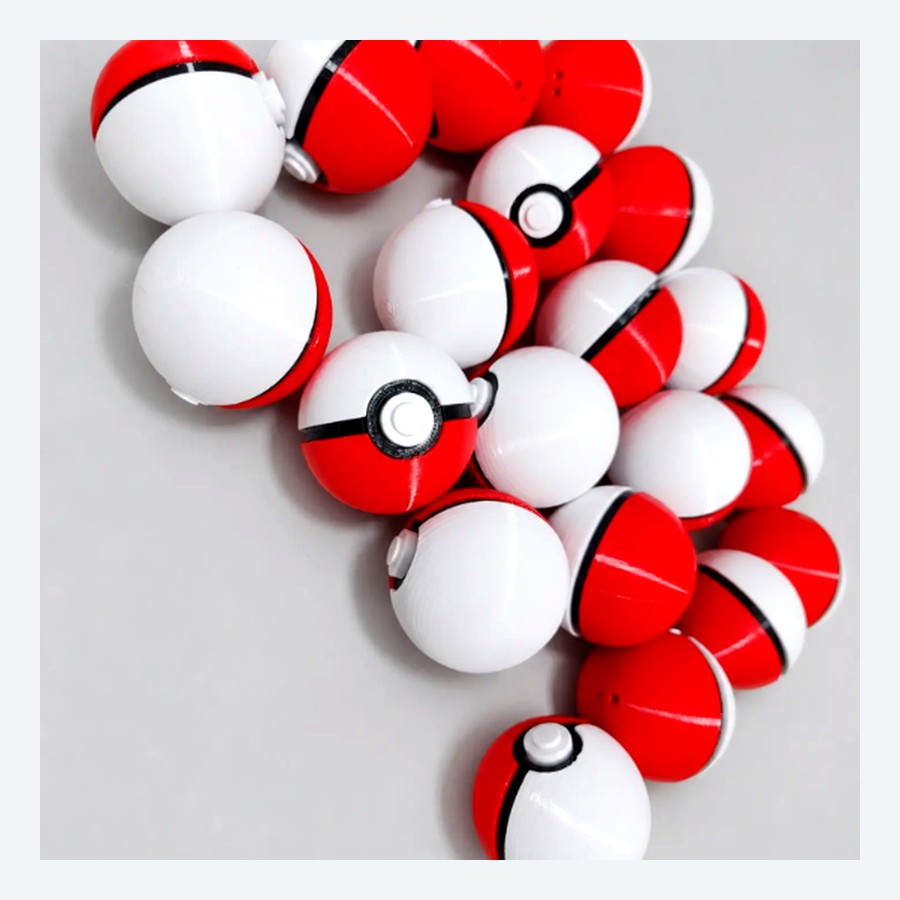 Pokéballs impresas en 3D en rojo y blanco